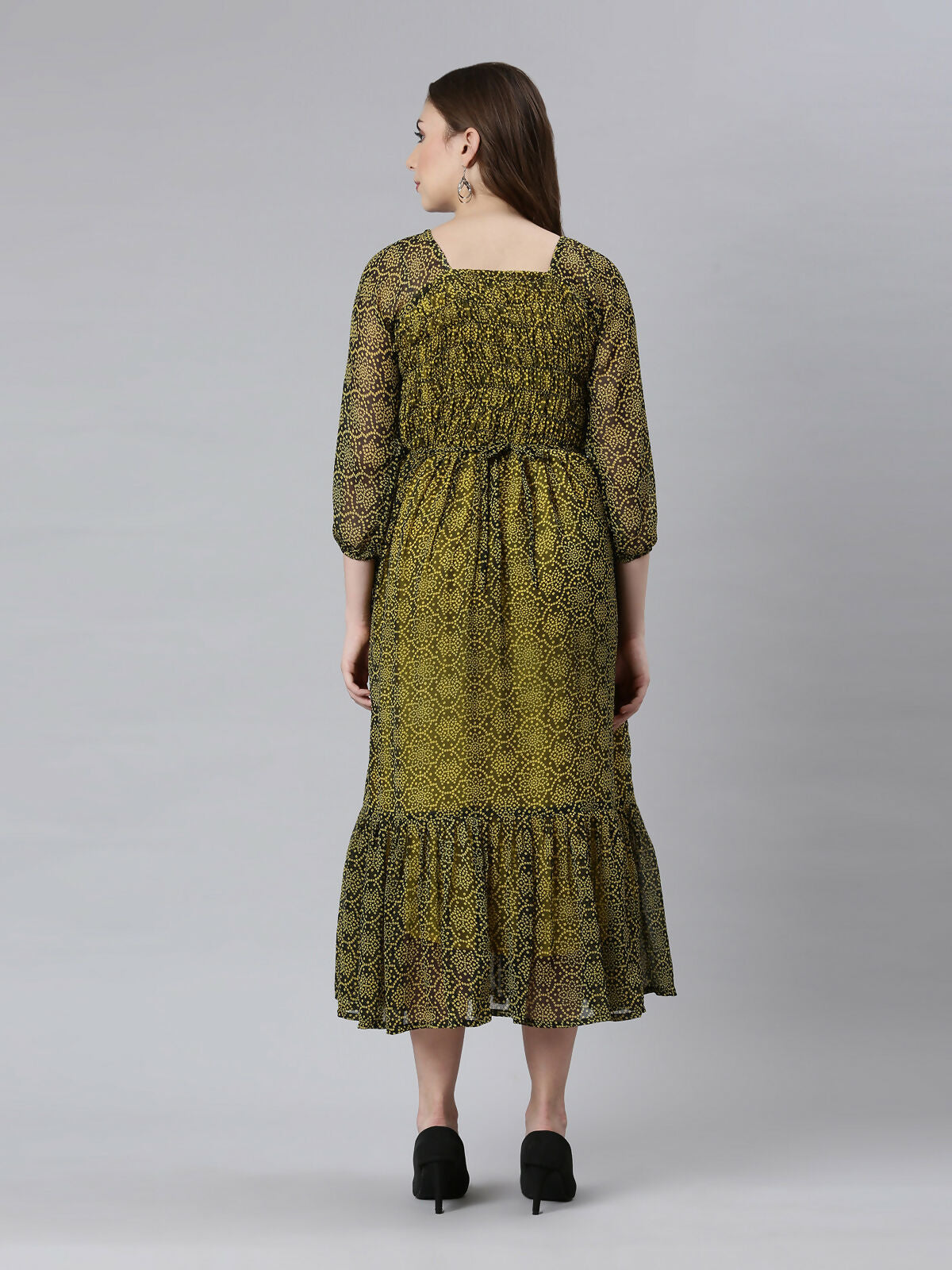 Souchii Black Bandhani Printed Ethnic Fit & Flare Dress - Dista