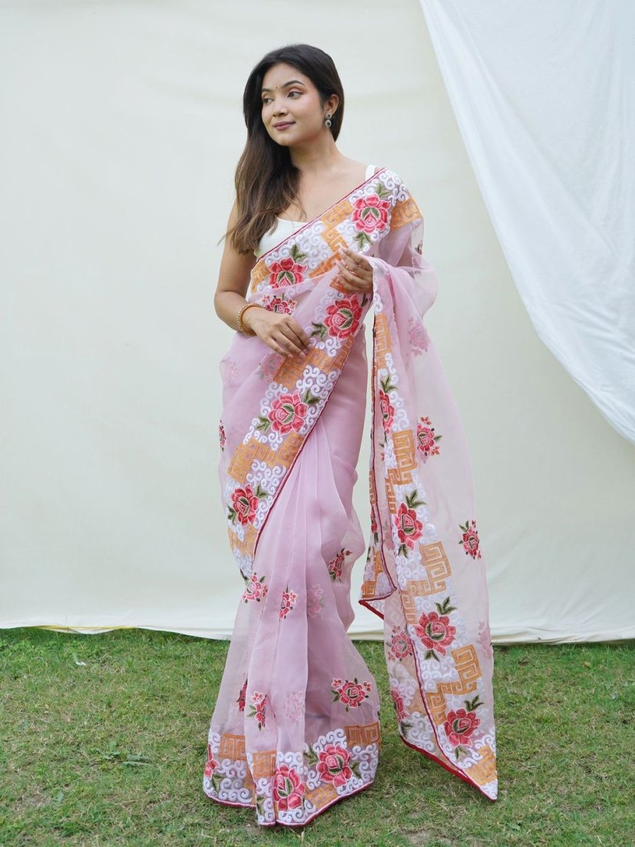 Anouk Embroidered Organza Saree - Distacart