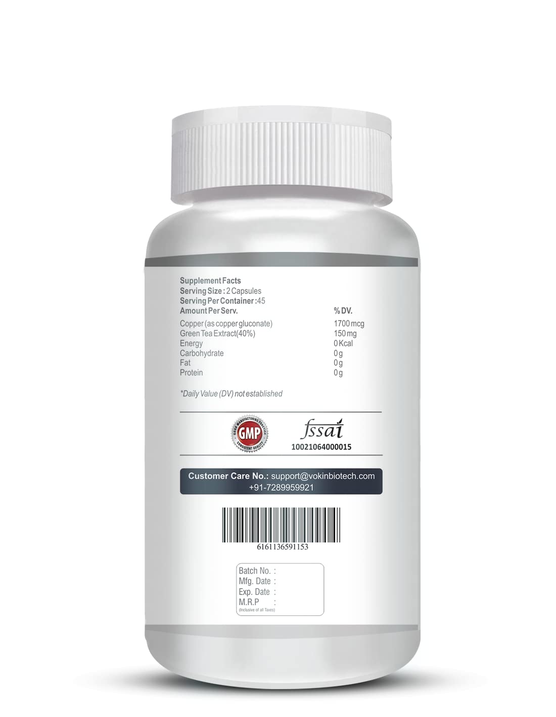 Vokin Biotech Chelated Copper Gluconate – Support Connective Tissues –1700mcg – 90 Capsules