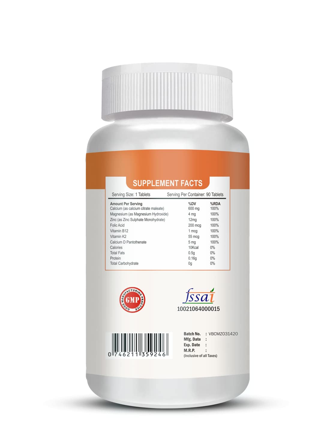 Vokin Biotech Calcium, Magnesium, Zinc, D3 & B12-90 Tablets