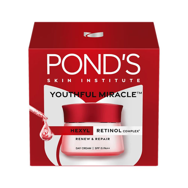Ponds Youthful Miracle Hexyl Retinol Complex, Renew & Repair Day Cream 50g SPF 15 PA++ - Distacart