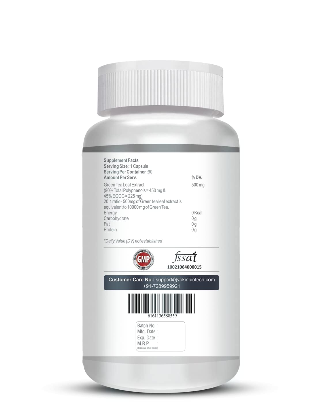 Vokin Biotech Green Tea Leaf Extract-90% Polyphenols & 45% EGCG– EGCG Supports Metabolism 90 Capsules