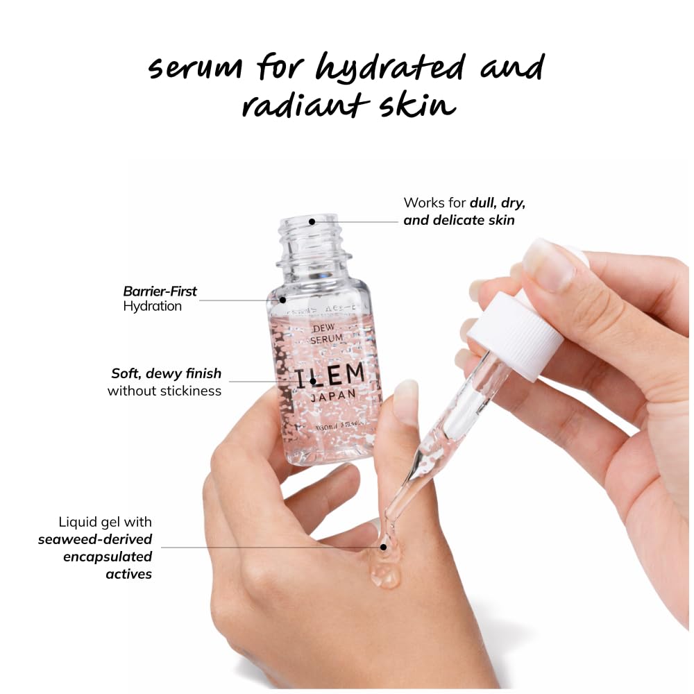 ILEM JAPAN Dew Serum | Capsule Technology Face Serum with Sakura Extract, Niacinamide, Hyaluronic Acid, Stable Vitamin C & Ceramides | Made in Japan