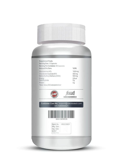 Vokin Biotech Glucosamine 1000mg, MSM 500mg & Chondroitin 500mg Support Joint Pain & Joint Strength 90 Capsules (Glucosamine)