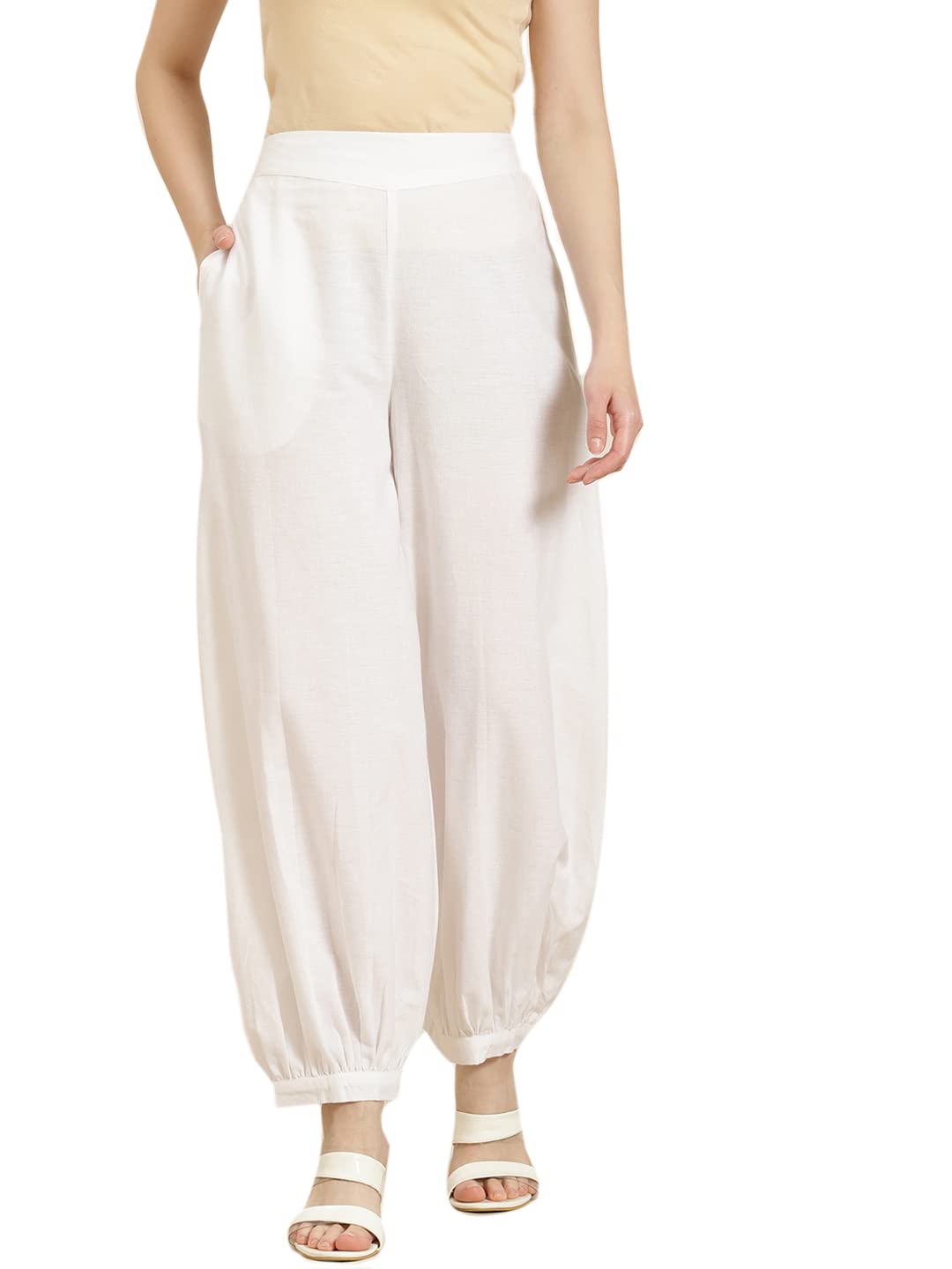Juniper Women's White Solid Cotton Flex Dhoti Style Pants - Distacart