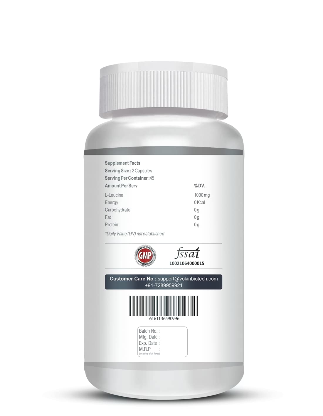 Vokin biotech L- Leucine – Supports muscle Building, Muscle Strengthening – 1000mg (90 Capsules)