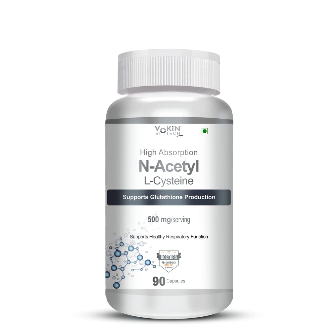 Vokin Biotech N-Acetyl L-Cysteine (NAC) – Supports Healthy Respiratory Function- 500mg – 90 Capsules