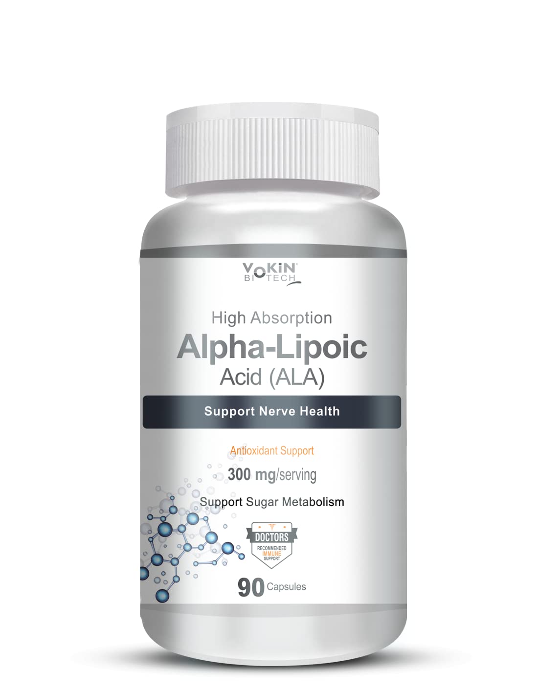 Vokin Biotech Alpha Lipoic Acid (ALA) 300 mg- Support Nerve Health & Sugar Metabolism (90 Capsules))
