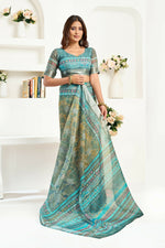 Thumbnail for Joban Fashion Petrol Ethinic Motifs Linen Ready To Wear Saree With Unstitched Blouse - Distacart