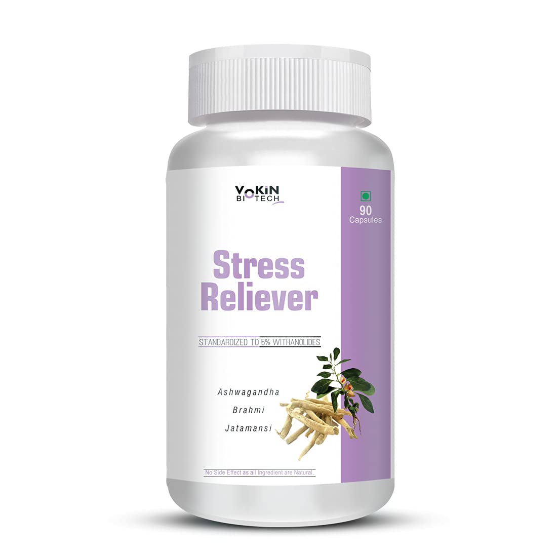 Vokin Biotech Stress Reliever Capsule Support for Stress, Fatigue and Tension (Gold standard Ashwagandha, Brahmi, Jatamansi- General Wellness | (90 Capsules)