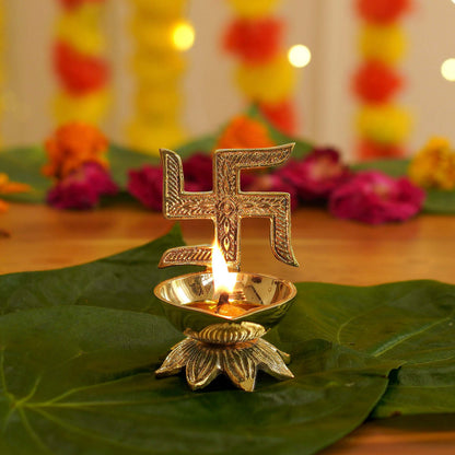 swastik brass diya