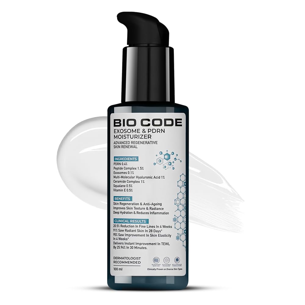 Bio Code Exosome 0.1% & PDRN 0.4%, Peptide Complex 1.5% Multi-Molecular Hyaluronic Acid 1%, Ceramide Complex 1% Squalane 0.5%, Vitamin E 0.5% Renewal Moisturizer – Advanced Regenerative Anti-Aging | AI-Enhanced Formula | Dermatologist Recommended