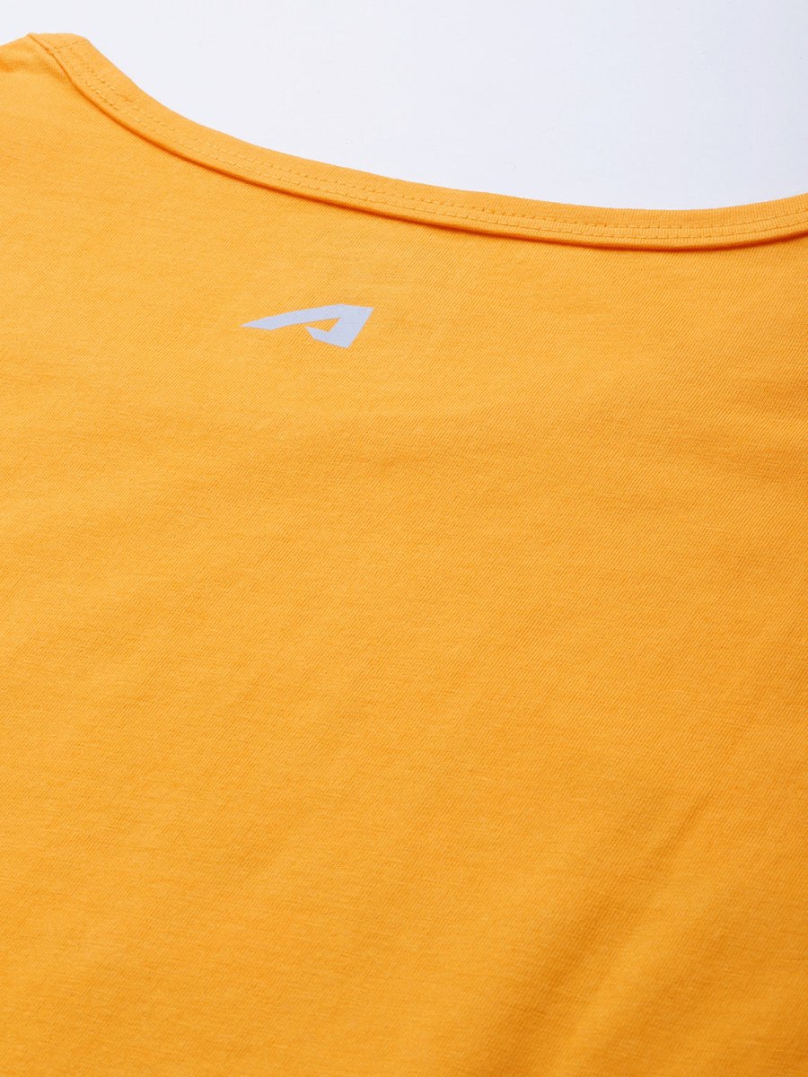 Alcis Men Mustard Yellow Typography Printed Slim Fit Gym T-shirt - Distacart
