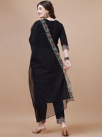 Thumbnail for Kalini Women Floral Embroidered Regular Thread Work Chanderi Cotton Kurta with Trousers & With Dupatta - Distacart