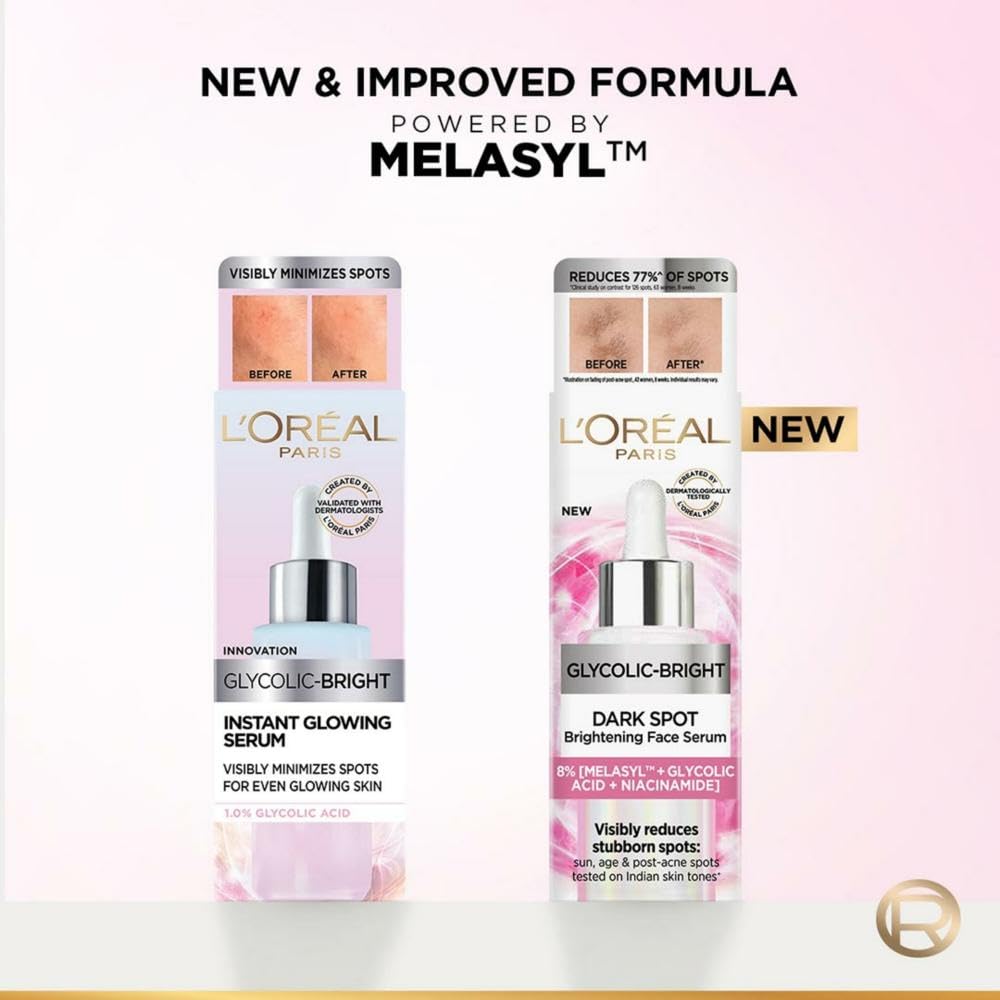 L'Oreal Paris Glycolic Bright 8% [Melasyl + Niacinamide] Face Serum For Brightening Dark Spots - Distacart