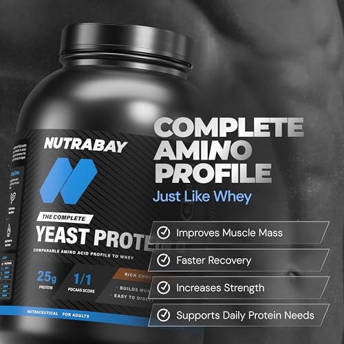 Nutrabay Yeast Protein Powder - , Rich Chocolate Crème | 25g Protein & 6.7g BCAA Per Scoop | All 9 EAAs | PDCAAS of 1 | Lactose Free, Soy Free | Superior Muscle Growth & Recovery