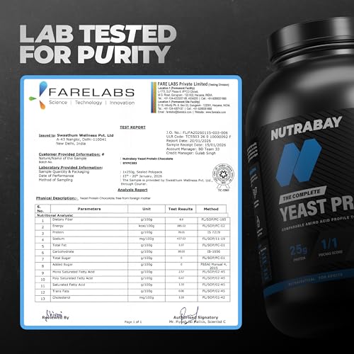 Nutrabay Yeast Protein Powder - , Rich Chocolate Crème | 25g Protein & 6.7g BCAA Per Scoop | All 9 EAAs | PDCAAS of 1 | Lactose Free, Soy Free | Superior Muscle Growth & Recovery