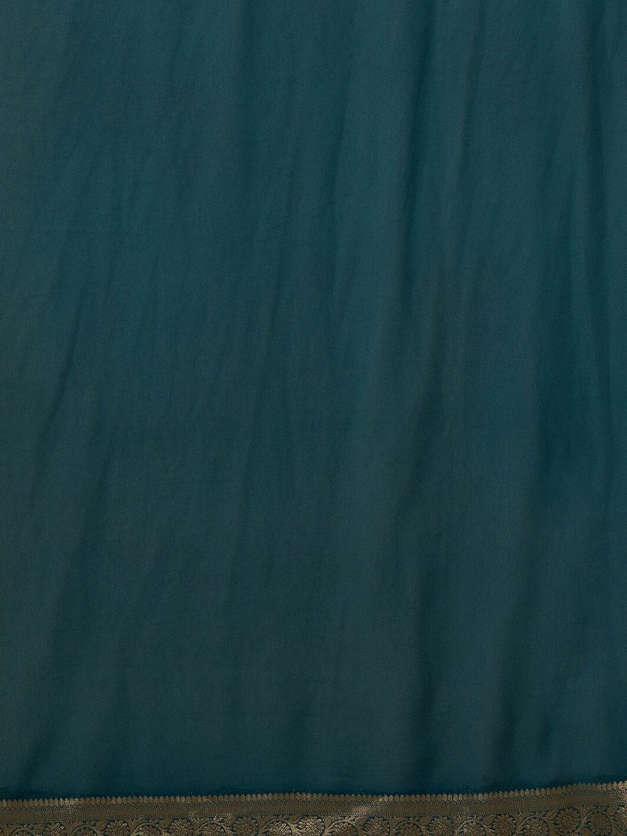 Anouk Teal & Gold-Toned Zari Pure Georgette Kanjeevaram Saree - Distacart