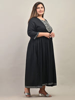 Thumbnail for Swasti Plus Size Round Neck Gathered Ethnic Motifs Embroidered Gown Ethnic Dress