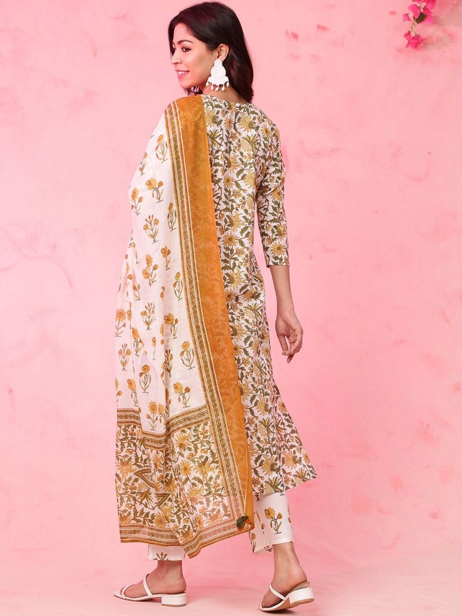 Anouk Women Ethnic Motifs Embroidered Empire Pure Cotton Kurta with Trousers & With Dupatta