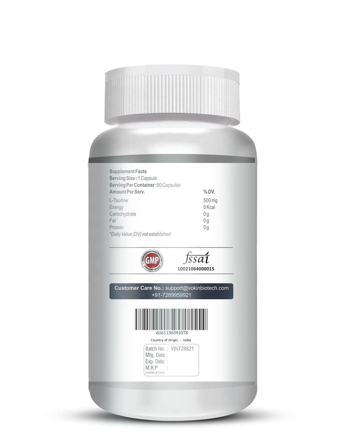 Vokin biotech L-Taurine - Amino Acid Supplement - 500mg (90 capsules)