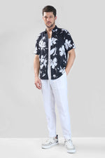 Thumbnail for Xkind Black Floral Printed Textured Regular Fit Shirt