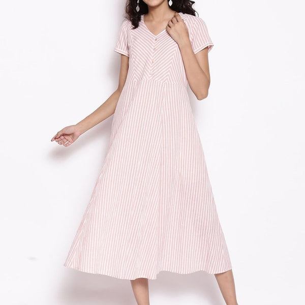 AURELIA Peach-Coloured Striped A-Line Midi Dress - Distacart