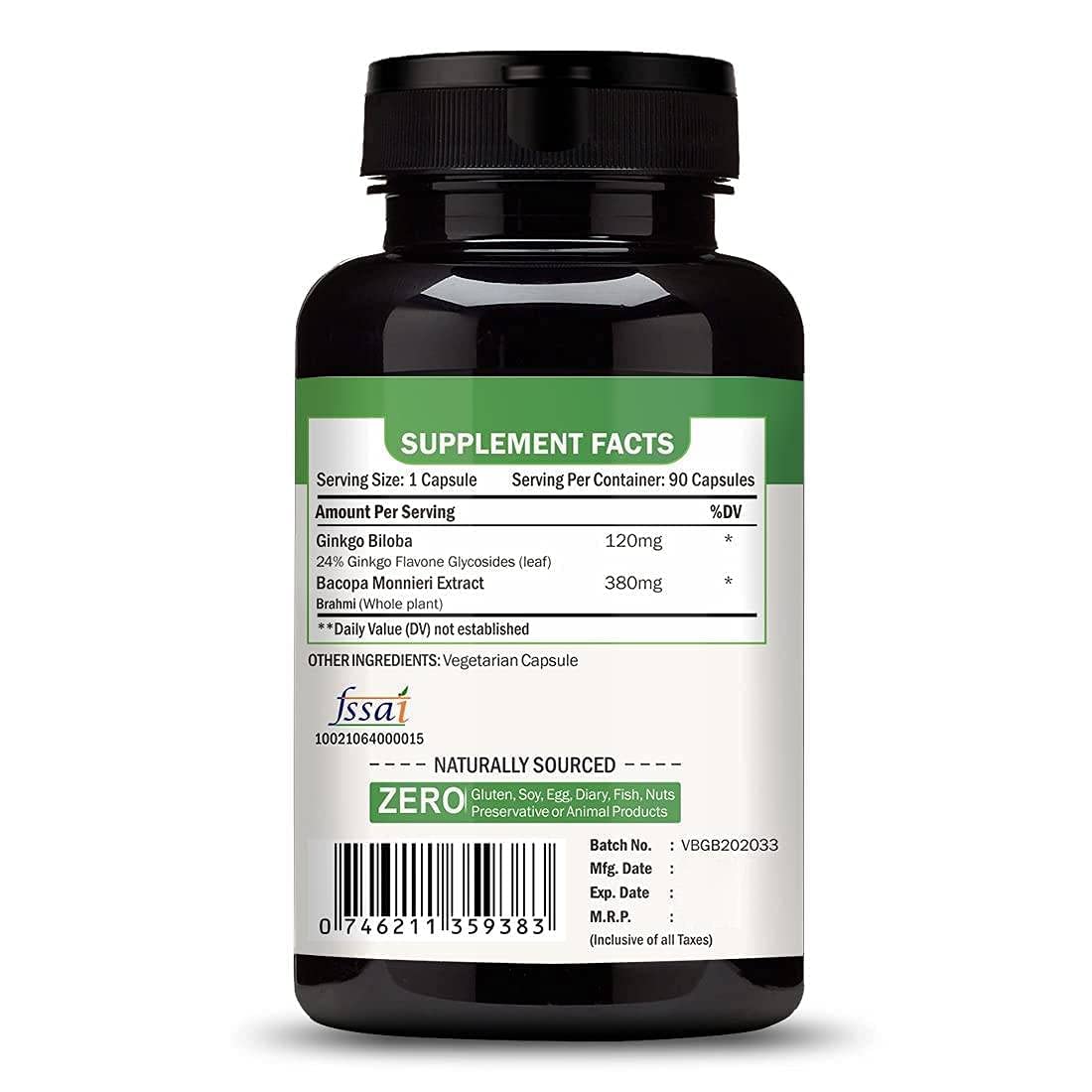Vokin Biotech Ginkgo Biloba with Brahmi Boosts Concentration & Learning Activities 90 Capsules