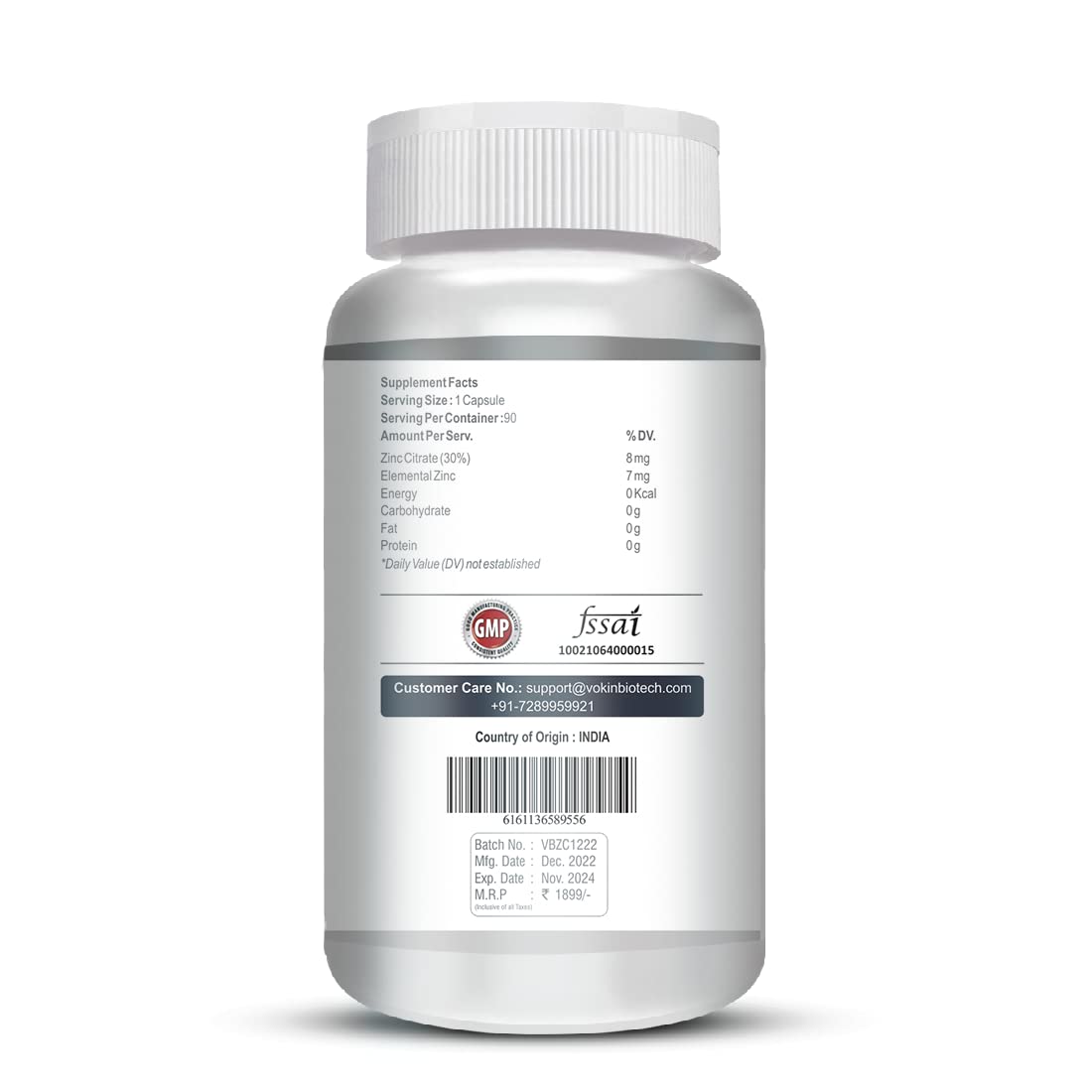 Vokin Biotech Zinc Citrate Supports Healthy Immune system (90 Capsules)