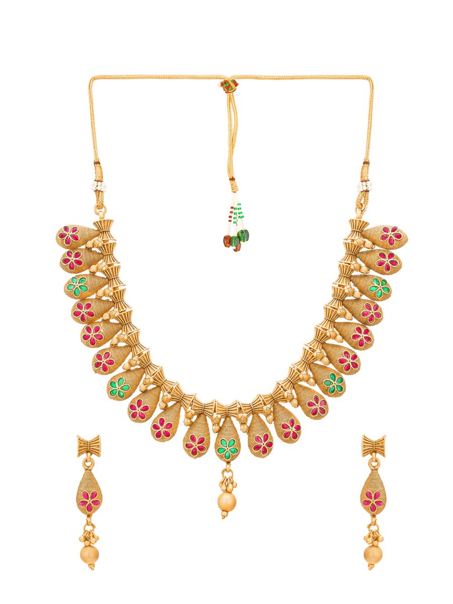 Aadita Gold Plated Temple Choker Ruby Jewellery Set - Distacart