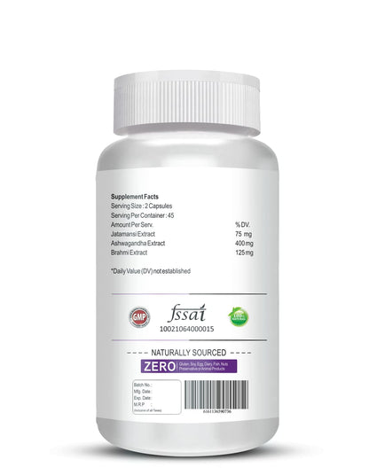 Vokin Biotech Stress Reliever Capsule Support for Stress, Fatigue and Tension (Gold standard Ashwagandha, Brahmi, Jatamansi- General Wellness | (90 Capsules)