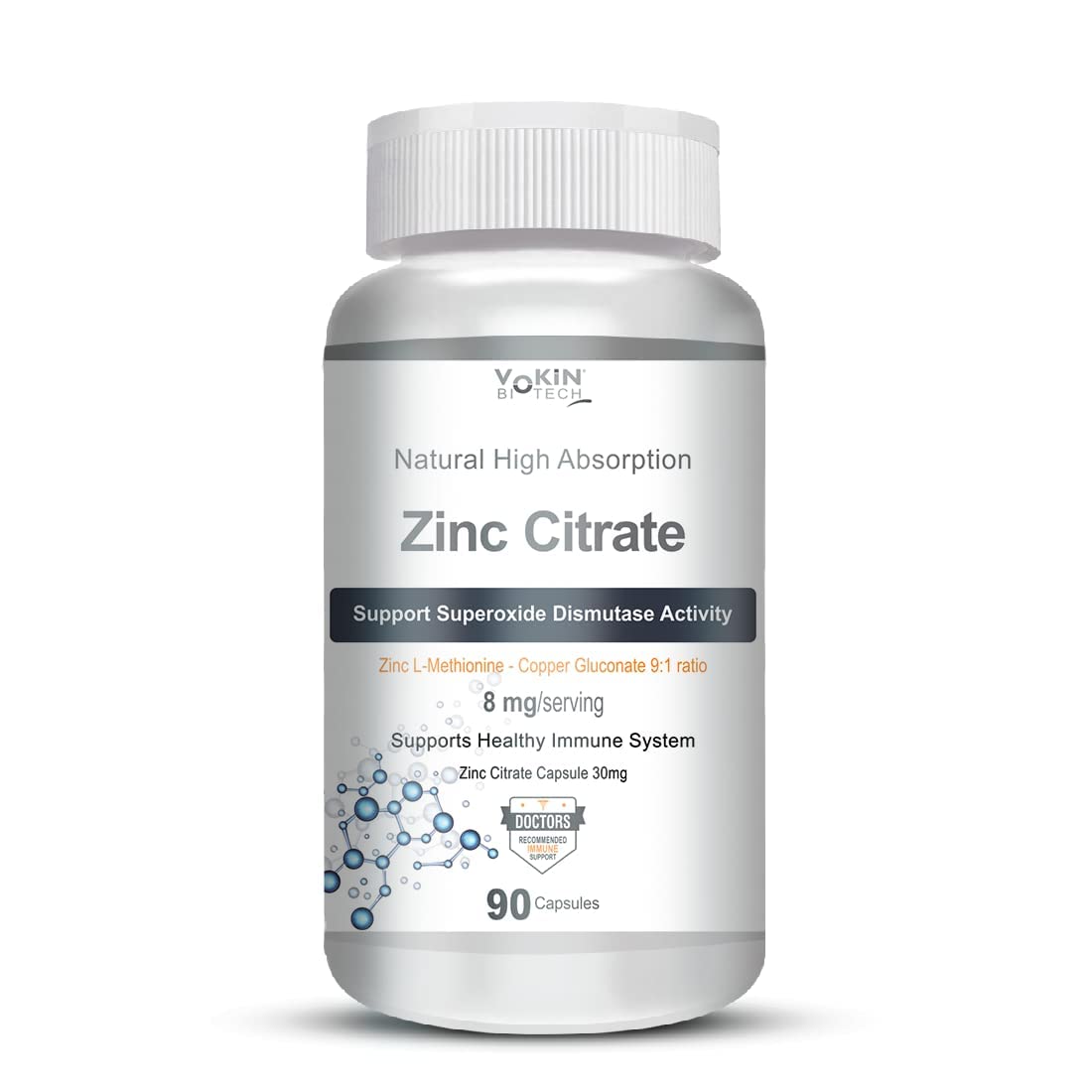 Vokin Biotech Zinc Citrate Supports Healthy Immune system (90 Capsules)