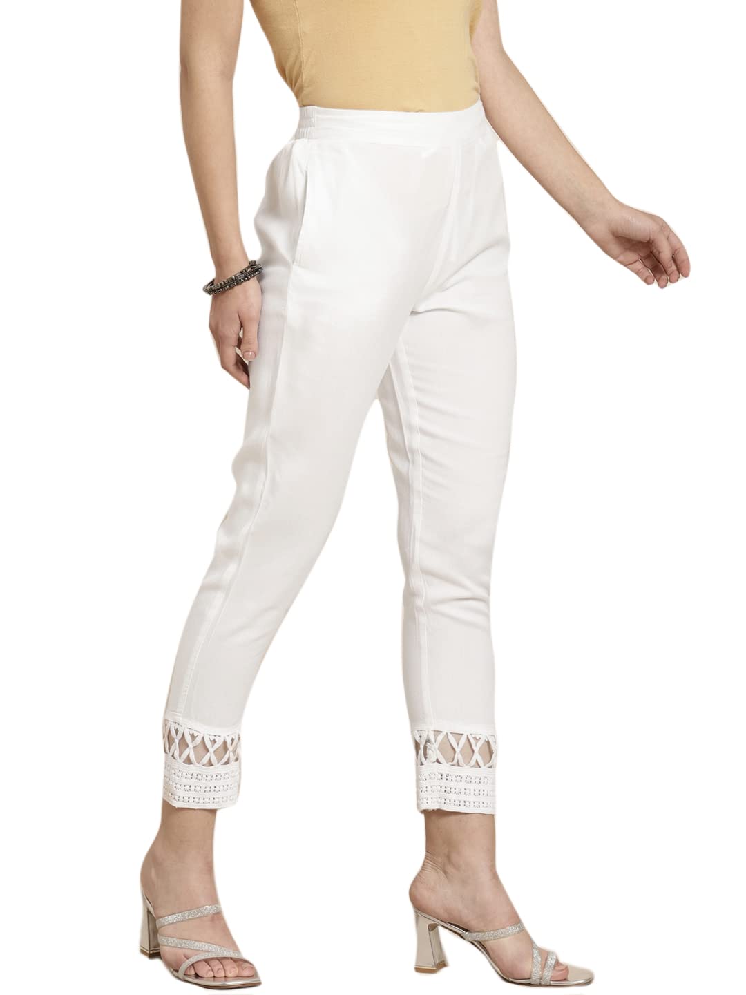 Juniper Women's White Solid Rayon Ankle-Length Slim Fit Pants - Distacart