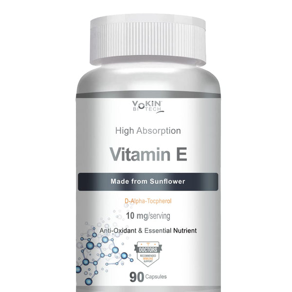 Vokin Biotech Natural Vitamin E from Sunflower - D-Alpha-Tocpherol - 10mg - 90 Capsules