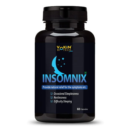 Vokin Biotech Insomnix 60 Capsules with Melatonin 10mg & L-Theanine 100mg Healthy Sleep Cycle | Helps Stress & Anxiety Relief | Improve Concentration