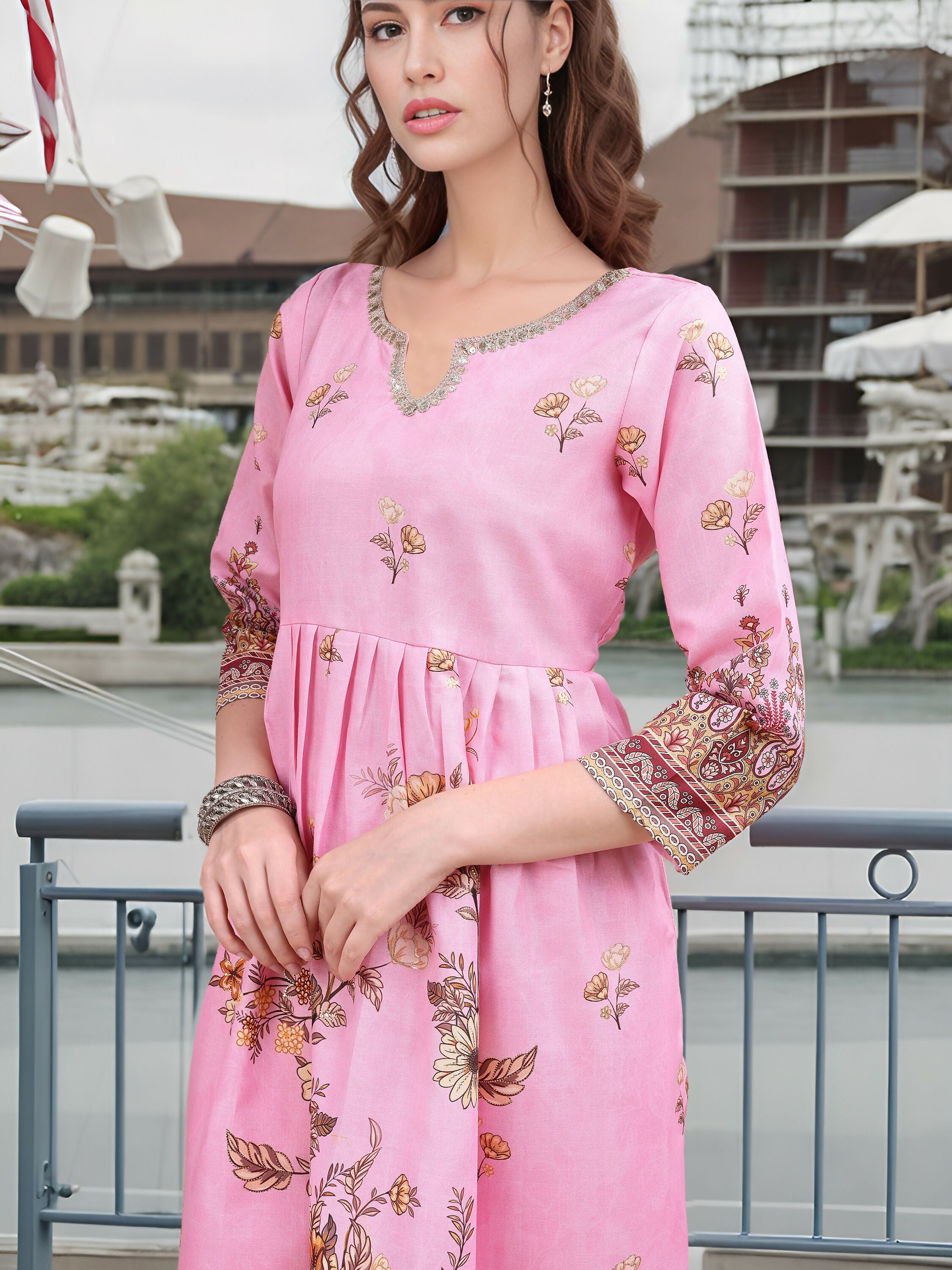 Joban Fashion Pink Position Digital Print With Position Foil Kurta Set