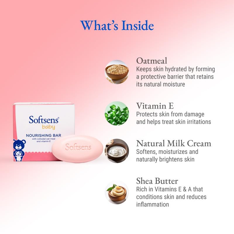 Softsens Baby Nourishing Soap Bar Enriched with Colloidal Oatmeal, Shea Butter & Vitamin E - Distacart