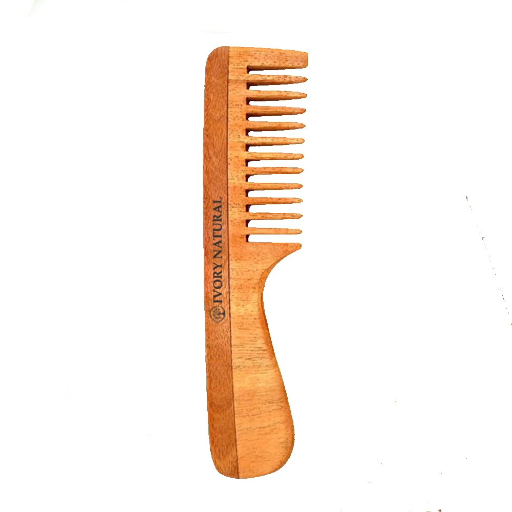 Ivory Natural Handle Kacchi Neem Comb For Gentle Detangling & Scalp Nourishment For Hair - Distacart