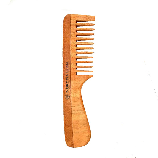 Ivory Natural Handle Kacchi Neem Comb For Gentle Detangling & Scalp Nourishment For Hair - Distacart