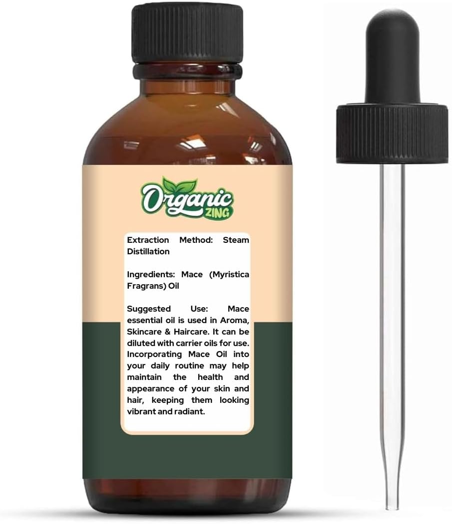 Organic Zing Mace (Myristica Fragrans) Oil | Pure & Natural Essential Oil for Skin Care, Haircare, Aroma & Diffusers - 30ml/1.01fl oz