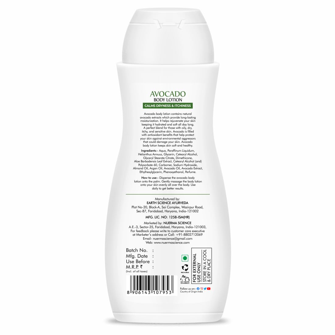 Nuerma Science Avocado Moisturizing Body Lotion for Dry & Sensitive Skin with 24 hr Nourishment - Distacart