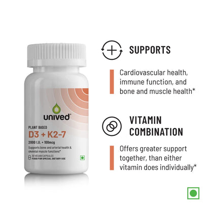Unived Plant Based D3+K2 -7 Vegan Capsules - Distacart