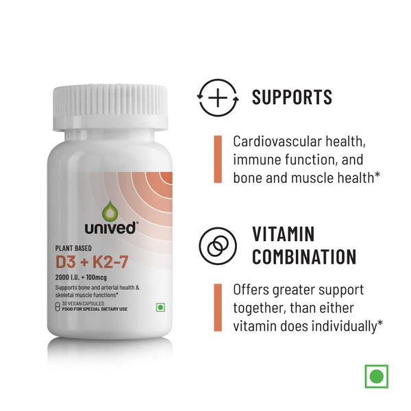 Unived Plant Based D3+K2 -7 Vegan Capsules - Distacart