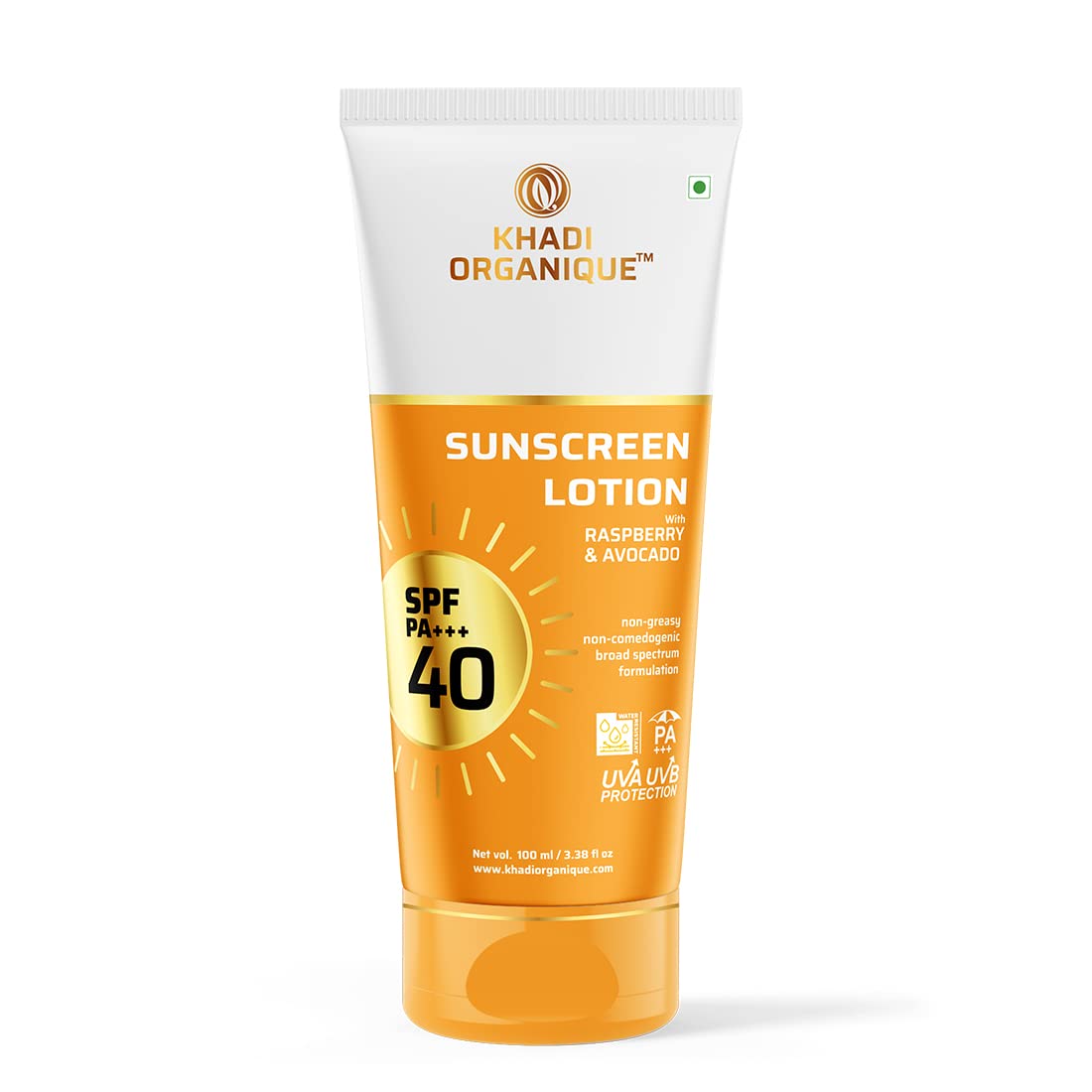Khadi Organique Sunscreen Lotion SPF 40 PA+++ with Raspberry, Avocado & Jojoba Oil