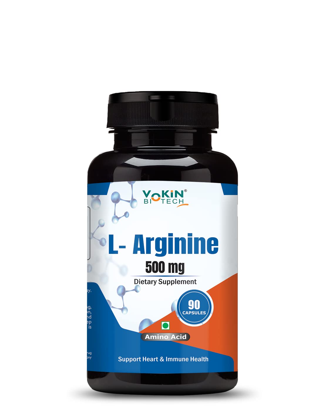 Vokin Biotech L Arginine 500mg 90 Capsules With Essential Amino Acid and Nitric Oxide