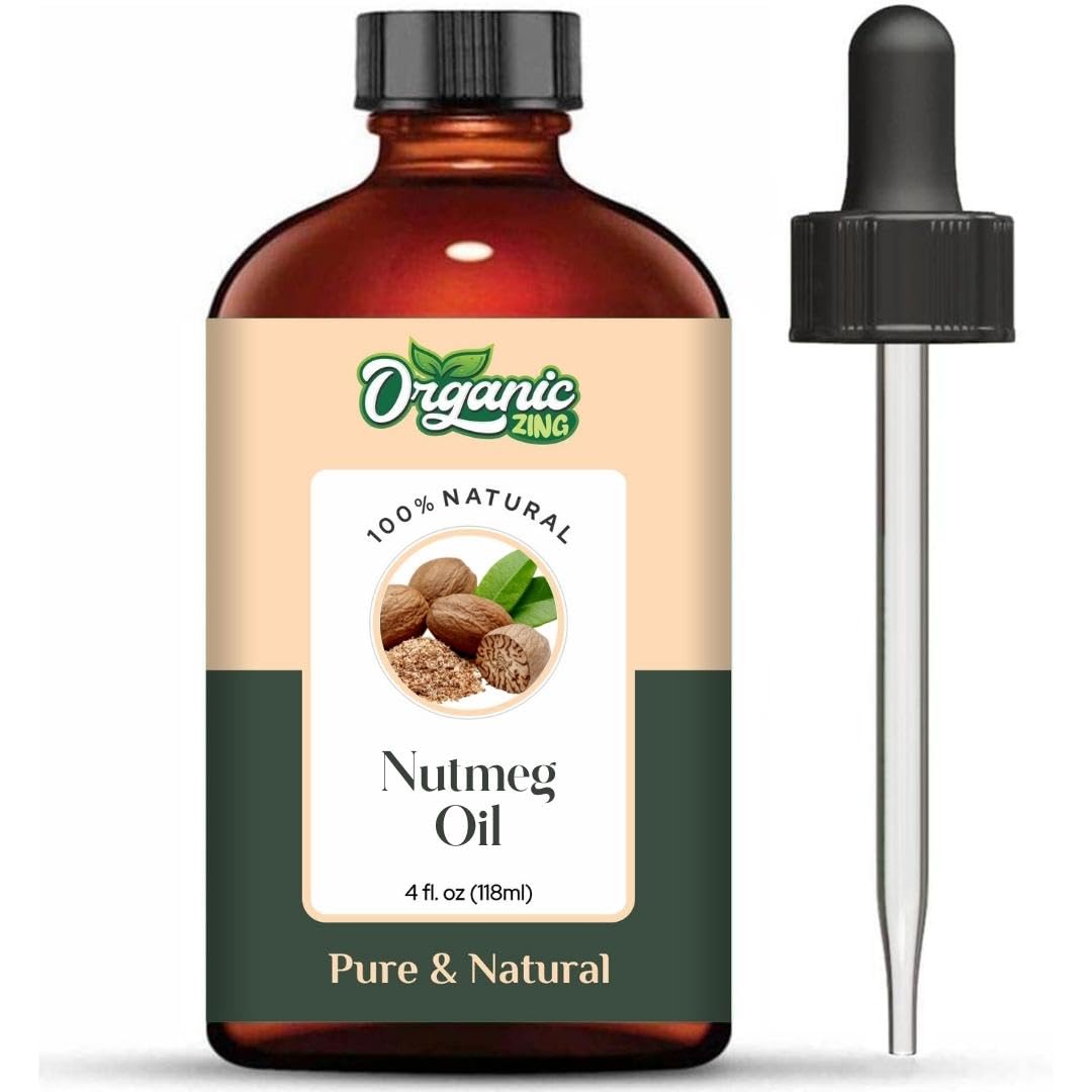 Organic Zing Nutmeg (Myristica Fragrans) Oil | Pure & Natural Essential Oil for Aroma, Diffusers, Skincare & Hair Care