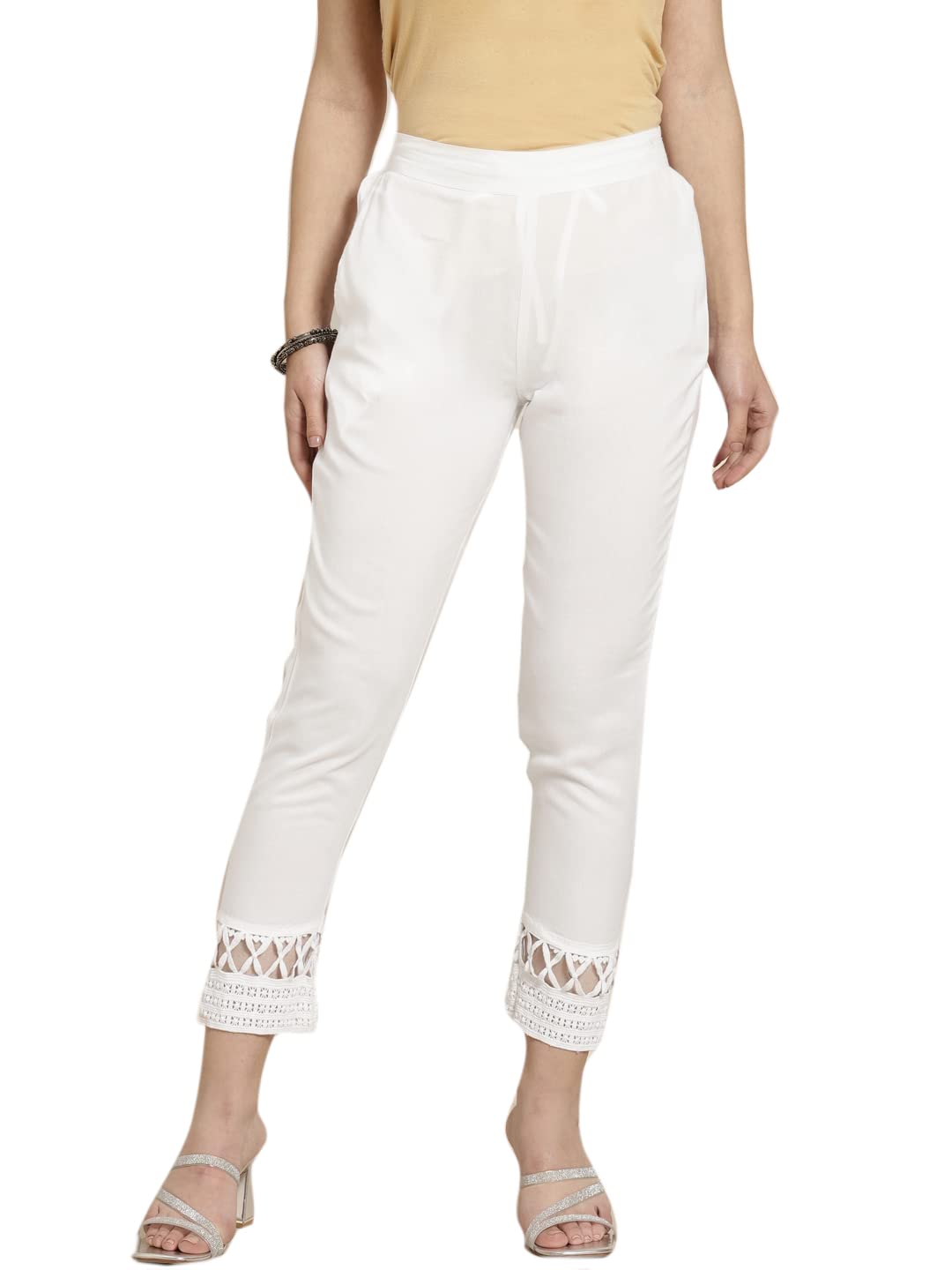 Juniper Women's White Solid Rayon Ankle-Length Slim Fit Pants - Distacart