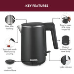 Thumbnail for Borosil 1 L 1200W Stainless Steel Cool touch Electric Kettle - Dista