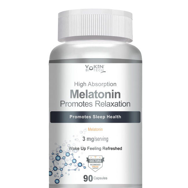 Vokin Biotech Melatonin 3mg Healthy Sleep Cycle | Helps Stress & Anxiety Relief | Improve Concentration 90 Capsules