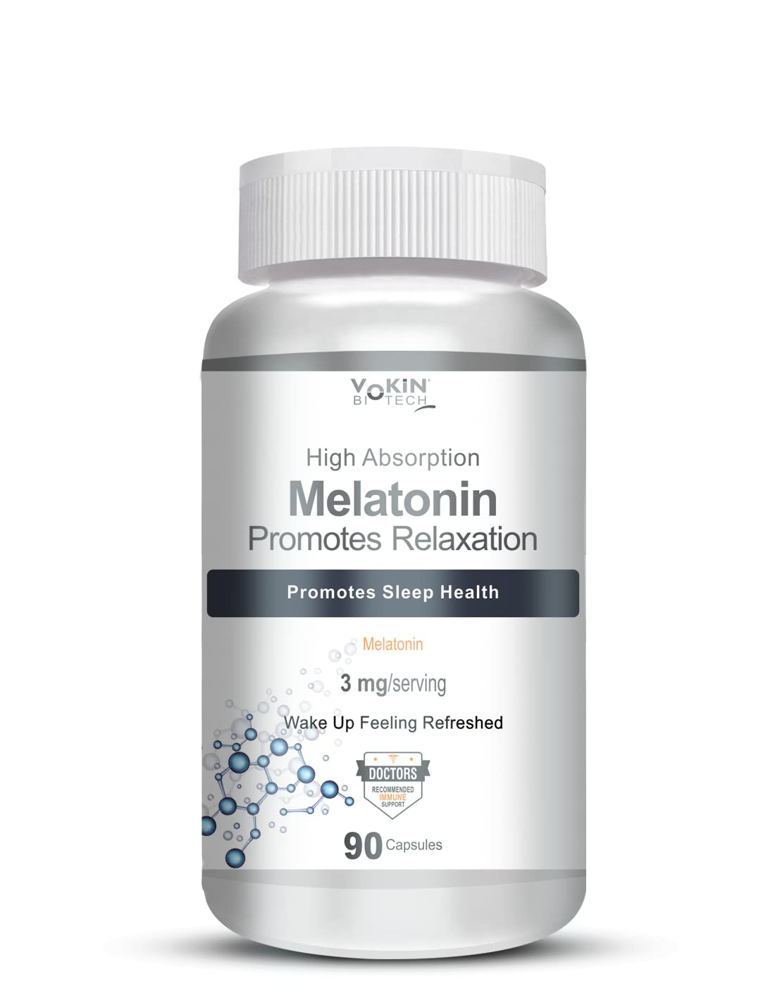 Vokin Biotech Melatonin 3mg Healthy Sleep Cycle | Helps Stress & Anxiety Relief | Improve Concentration 90 Capsules